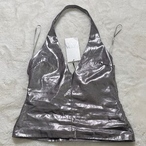 Zara Shimmering Silver Camisole Top